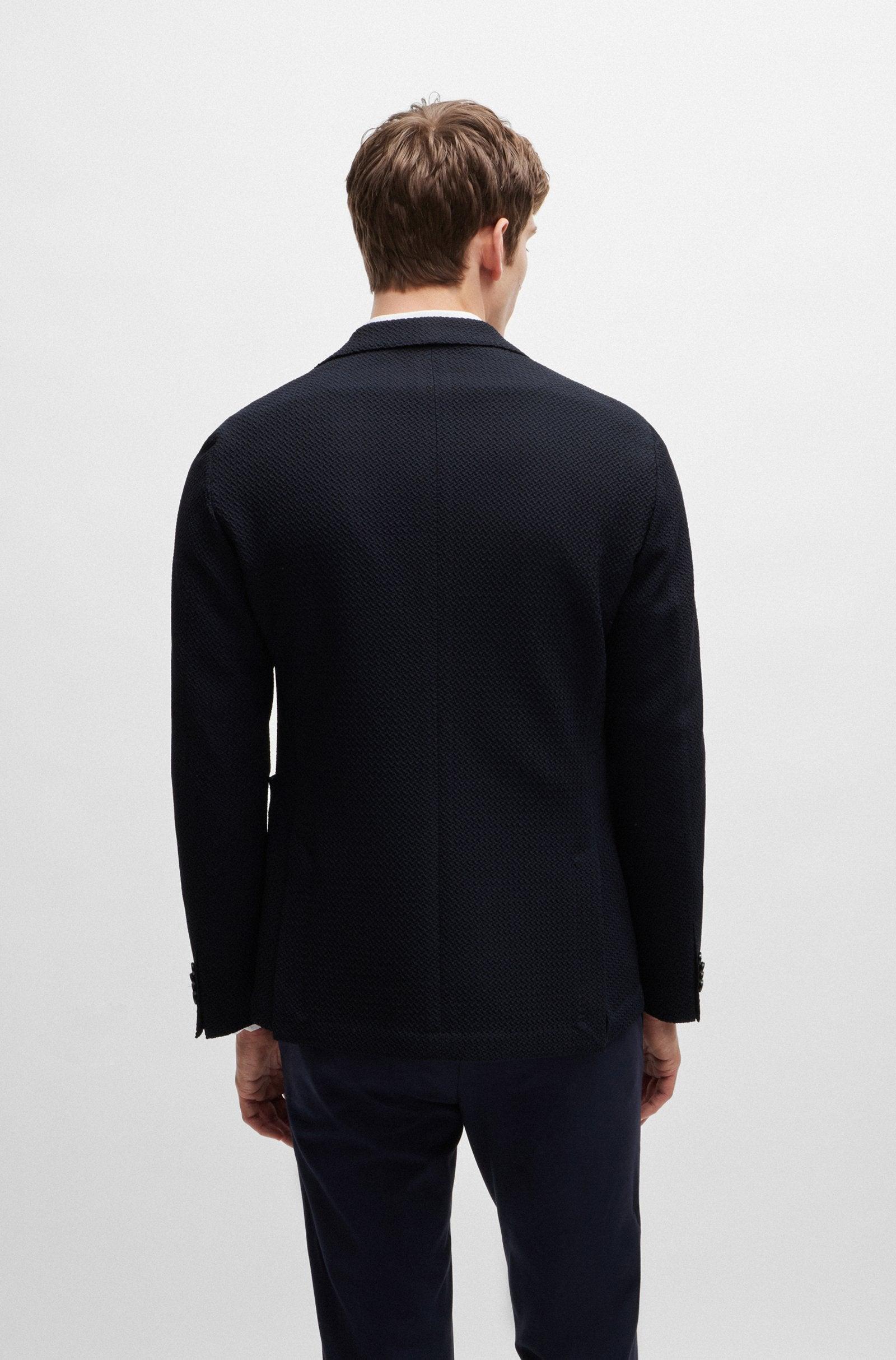 BOSS Slim-Fit Jacket in Wool-Blend Seersucker Fabric Product Image