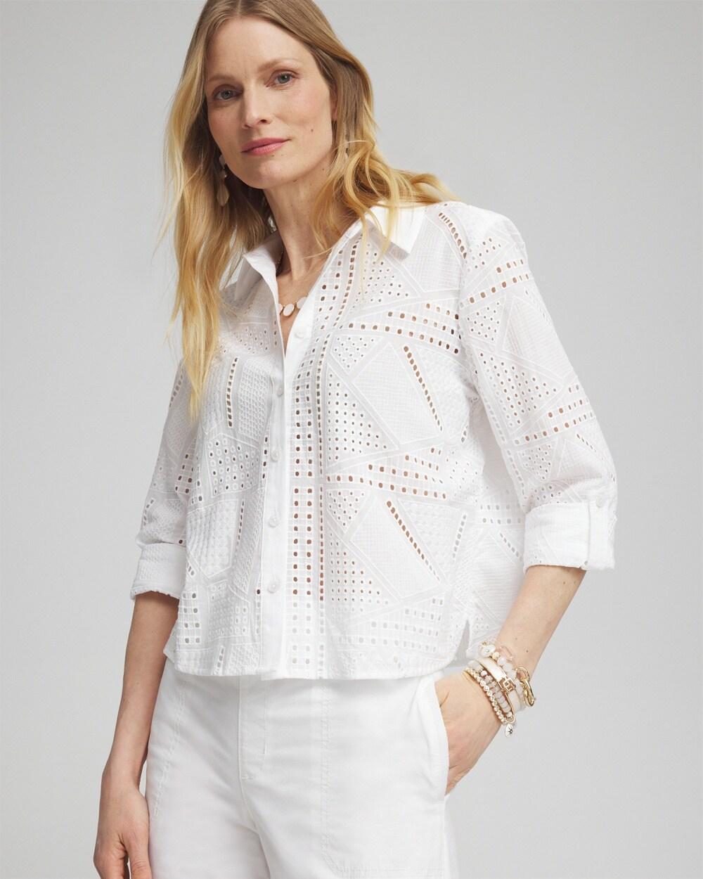 Women's Mixed Eyelet Cotton Shirt Product Image