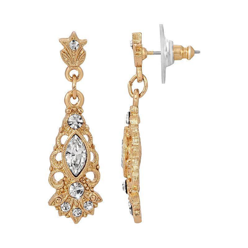 1928 Gold Tone Simulated Crystal Filigree Drop Earrings, Womens Product Image