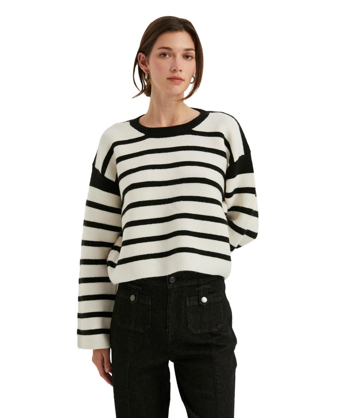 Womens Olivia Stripe Sweater - Open white + white Product Image