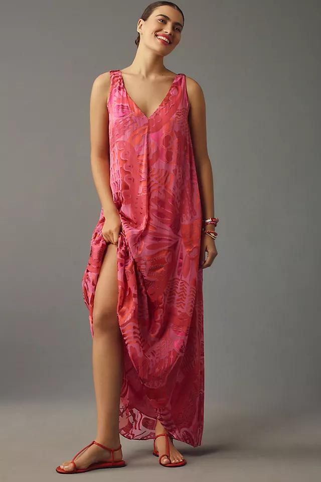 RIXO Loreena V-Neck Satin Devoré Maxi Dress Product Image