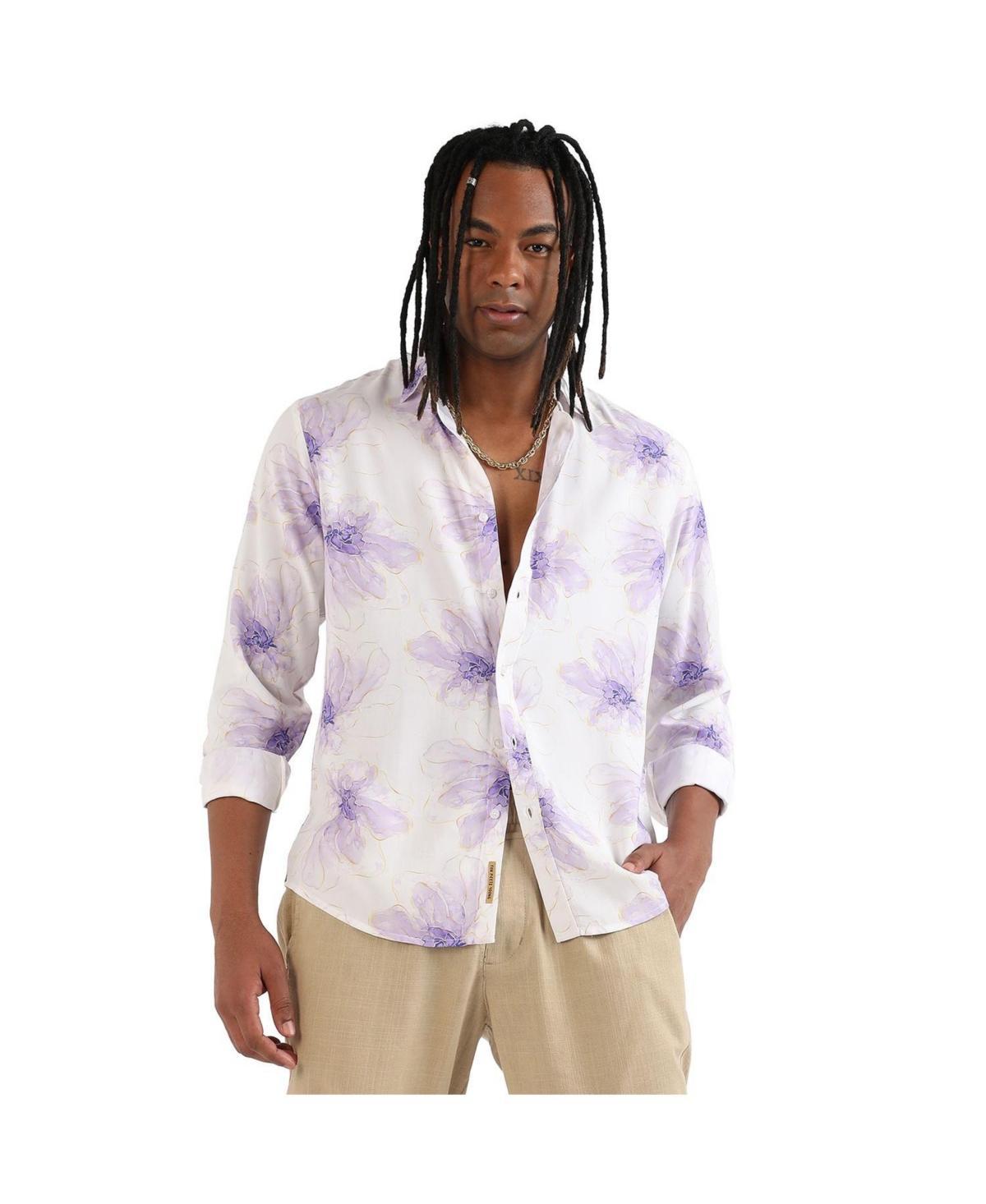 Campus Sutra Mens EcoLiva White & Lavender Faded Floral Strokes Shirt Product Image