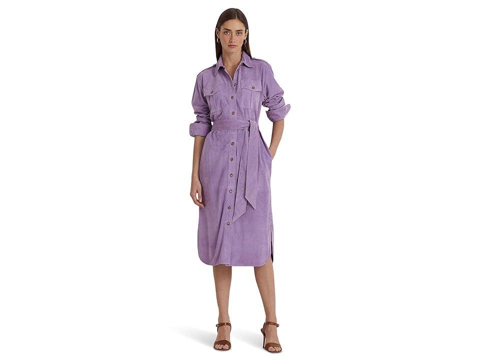 LAUREN Ralph Lauren Belted Suede Shirtdress (Wisteria) Women's Clothing Product Image