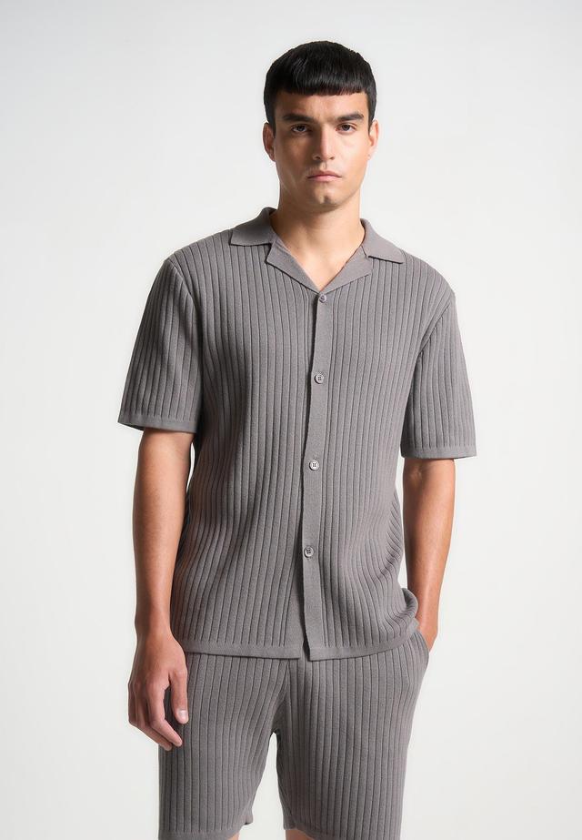 Ribbed Knit Revere Shirt - Grey Male Product Image