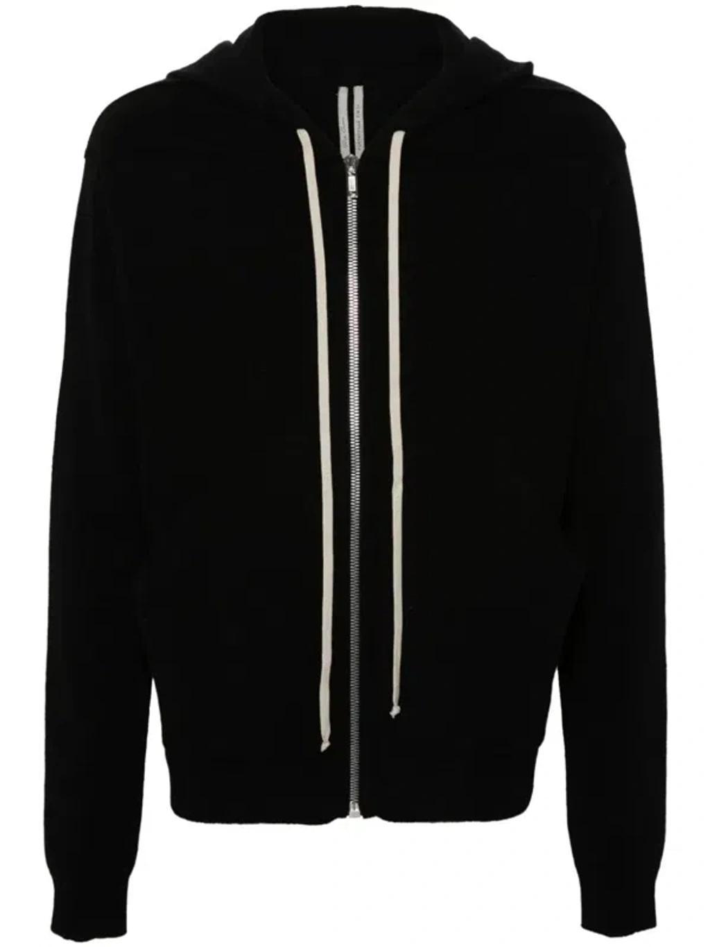 RICK OWENS Fine-knit Zip-up Hoodie In Black Product Image