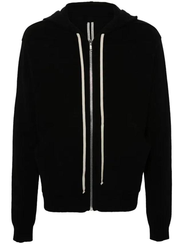 RICK OWENS Fine-knit Zip-up Hoodie In Black Product Image