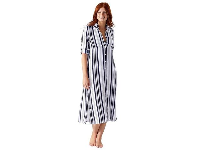 Tommy Bahama Tan Lines Stripes Midi Duster (Double Chocolate) Women's Swimwear Product Image