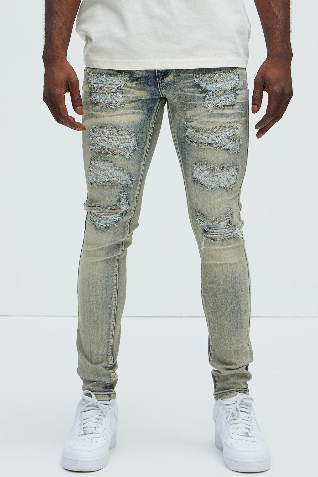 Cut Clean Ripped And Repair Stacked Skinny Jeans - Vintage Blue Wash product image