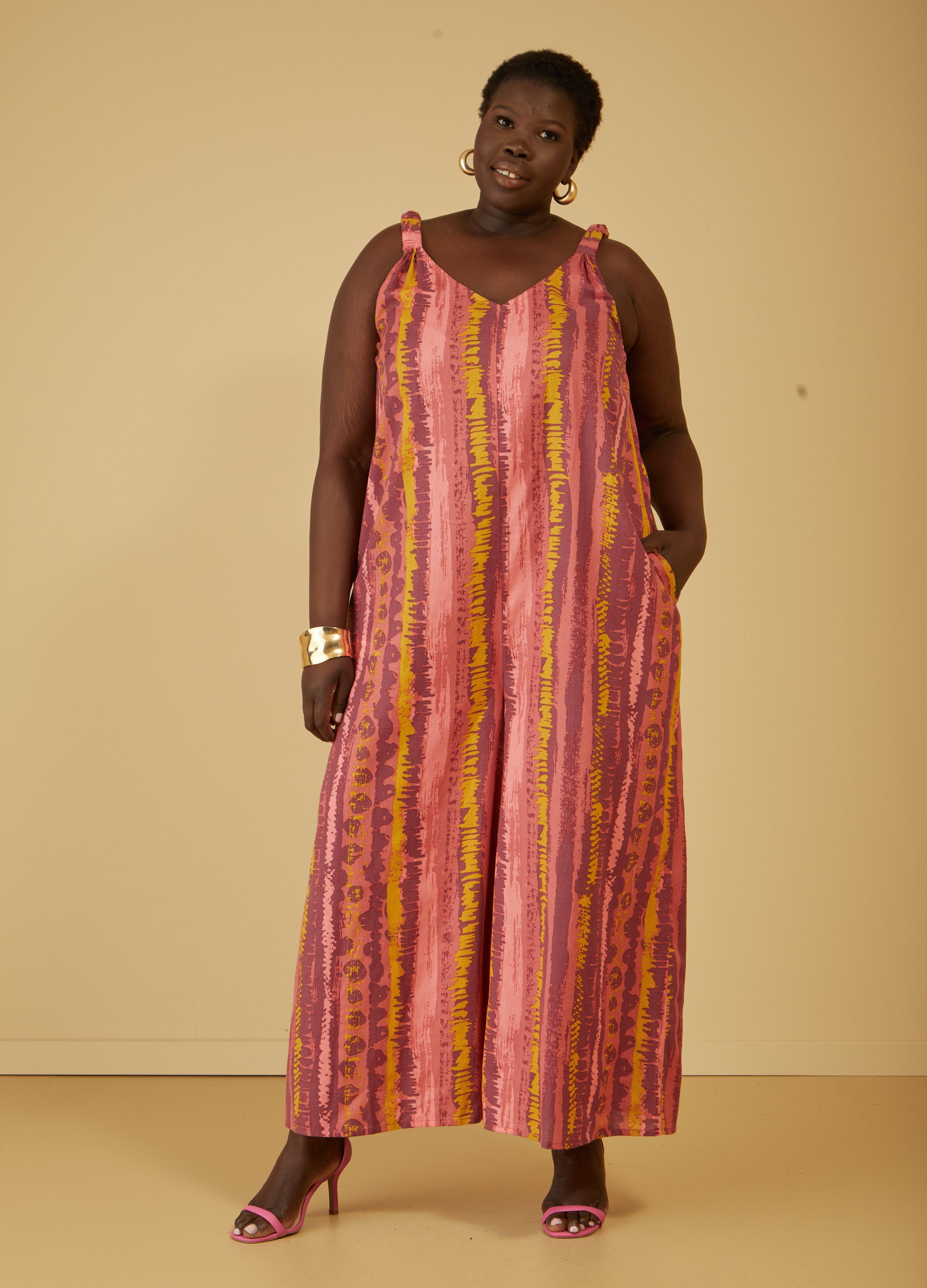 Plus Size Printed Linen Blend Jumpsuit Ashley Stewart Product Image