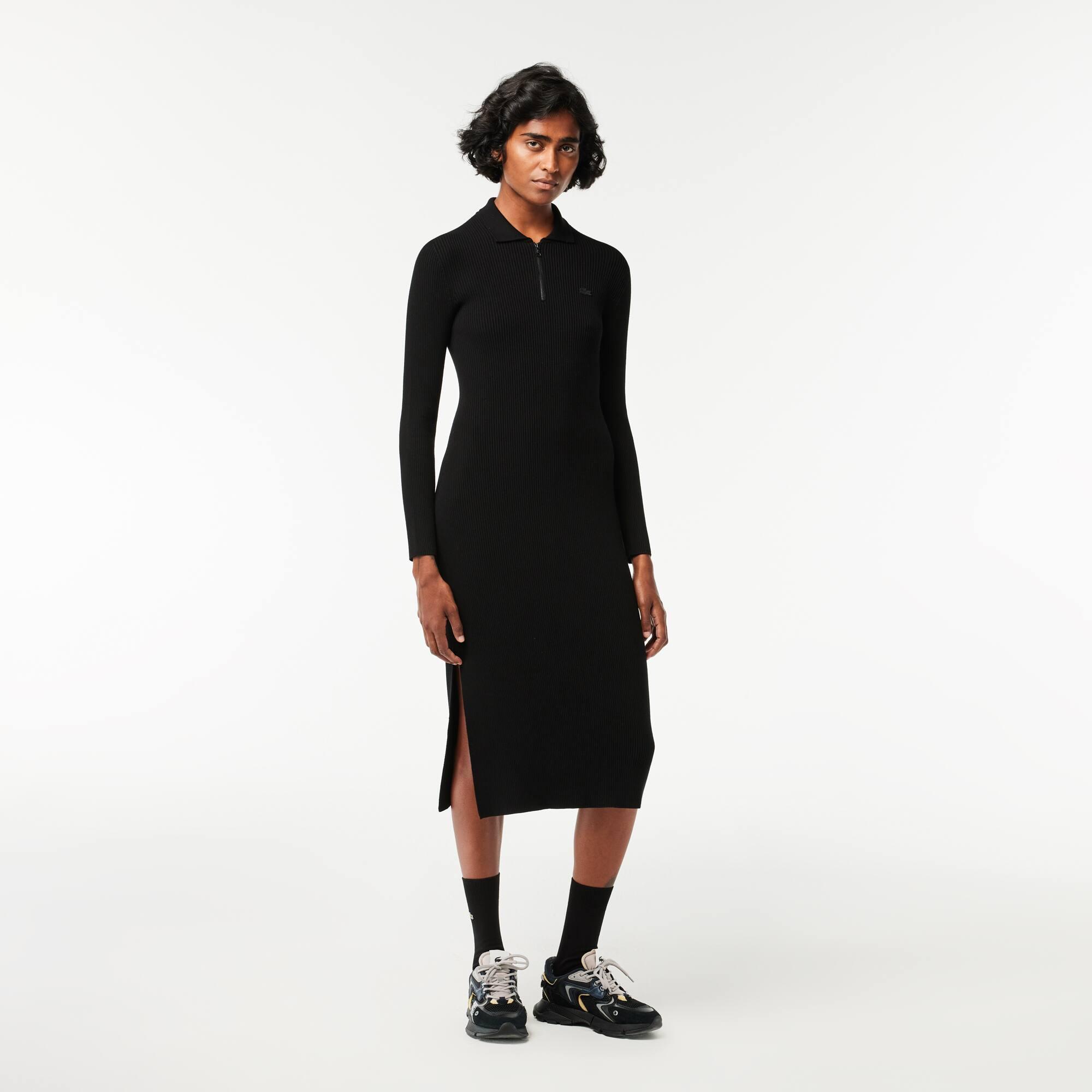 Long, Seamless Knit Ribbed Polo Dress product image