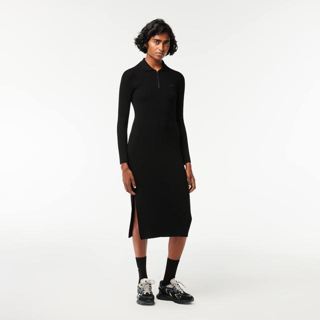 Women's Long Seamless Knit Ribbed Polo Dress Product Image