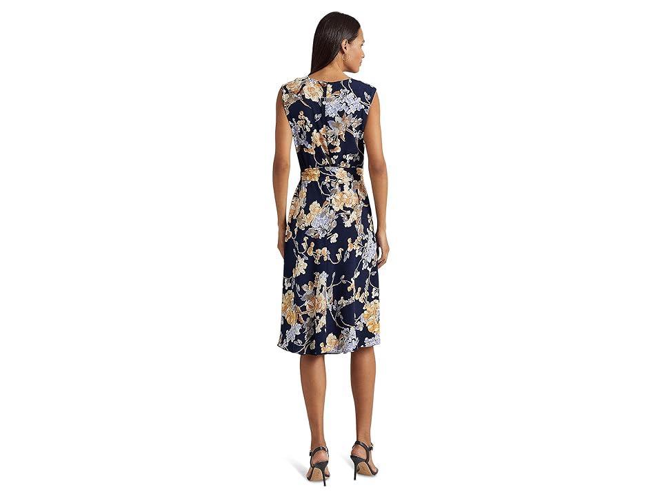 LAUREN Ralph Lauren Floral Belted Bubble Crepe Dress (Navy Multi) Women's Dress Product Image