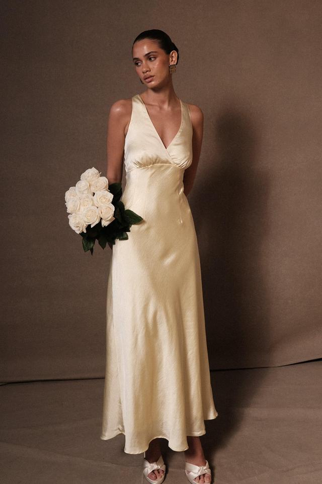 Meghan Satin Maxi Dress - Lemon Sorbet Product Image