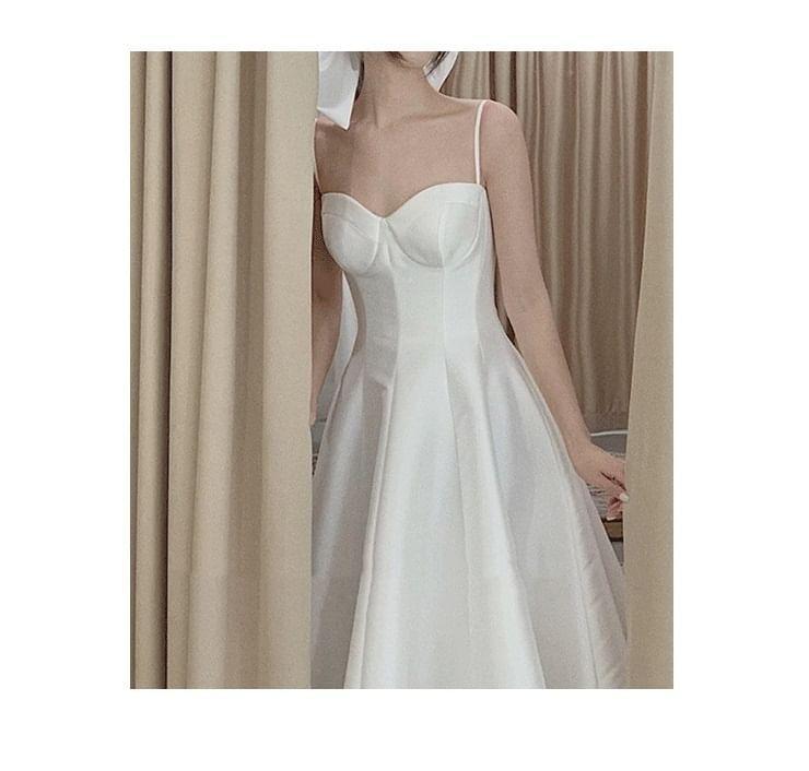 Spaghetti Strap Plain Maxi A-Line Wedding Dress Product Image