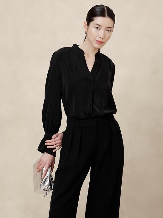 Crepe Volume-Sleeve Blouse Product Image