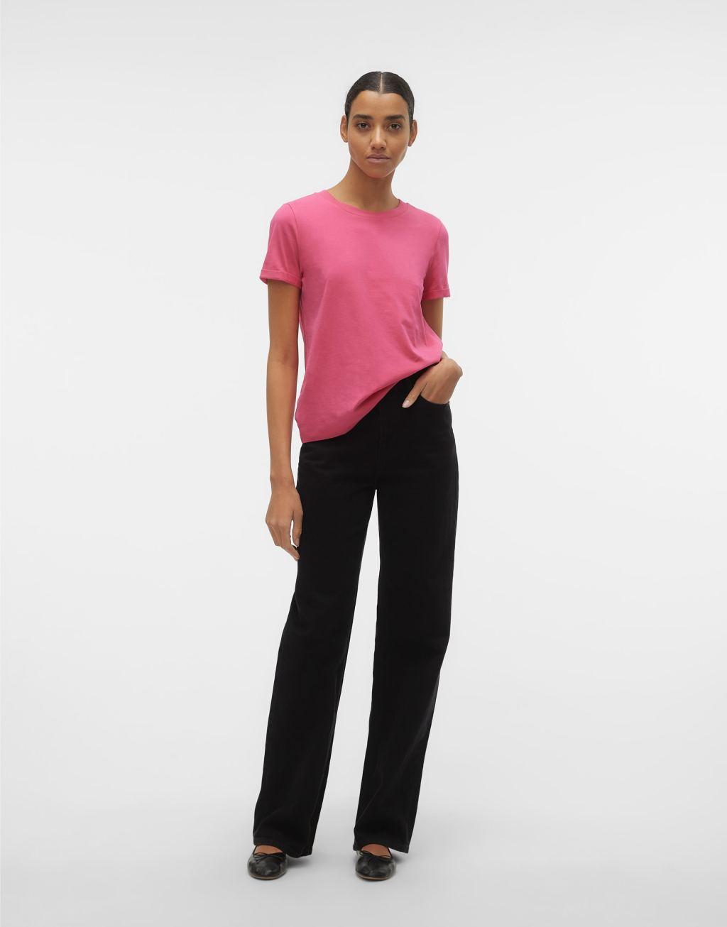 Vero Moda t-shirt with fold up in light pink Product Image