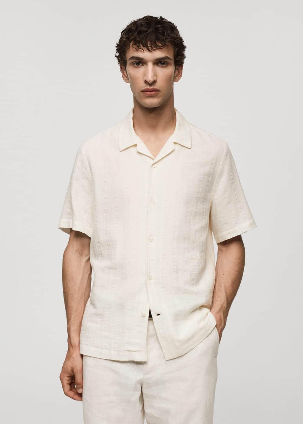 MANGO MAN - Regular fit seersucker cotton shirt off whiteMen Product Image