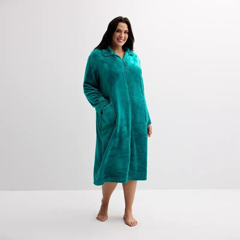 Plus Size Croft & Barrow Plush Zip-Front Long Sleeve Robe, Womens Product Image