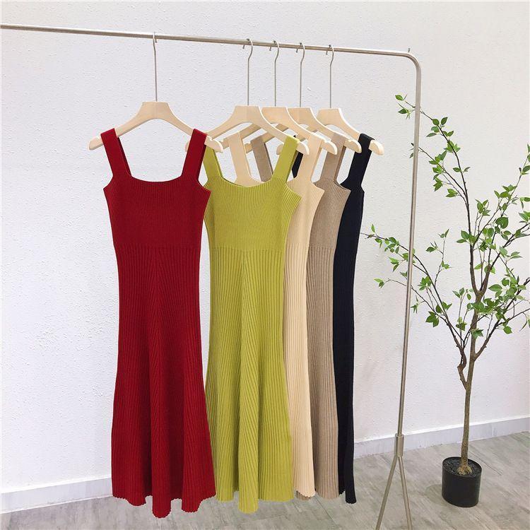 Sleeveless Square Neck Knit Midi Dress Product Image