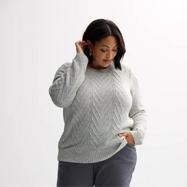 Plus Croft & Barrow Cozy Pullover Sweater, Womens Camel Grey Product Image