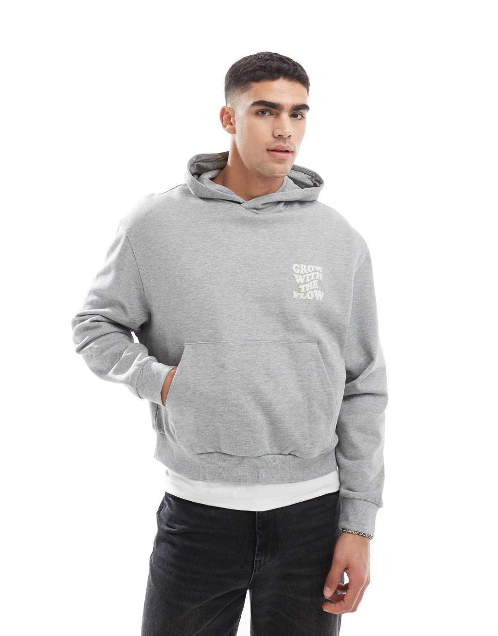 ASOS DESIGN oversized hoodie with back print in gray heather Product Image