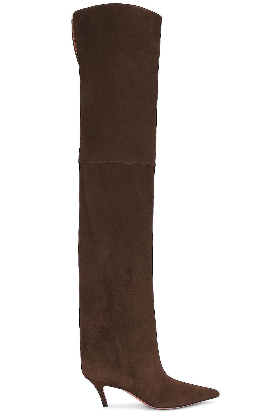 AMINA MUADDI Fiona Suede Thigh High 60 Boot in Brown Product Image