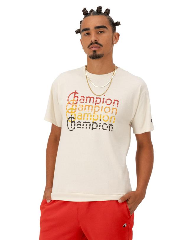 Mens Champion Classic Graphic T-Shirt, Retro Repeat Logo Natural M Product Image