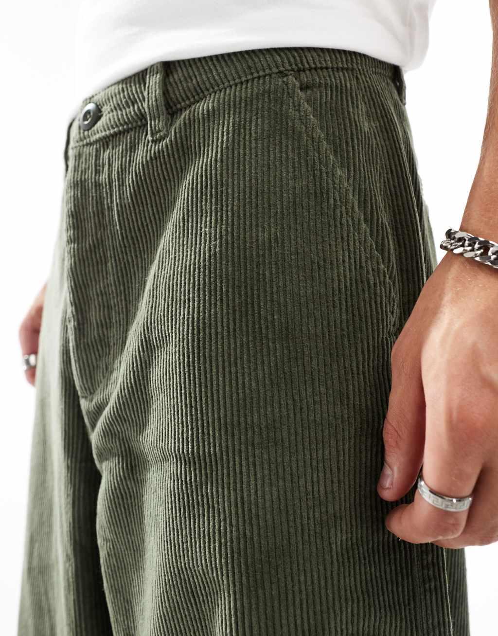 ASOS DESIGN super baggy fit corduroy pants in khaki Product Image