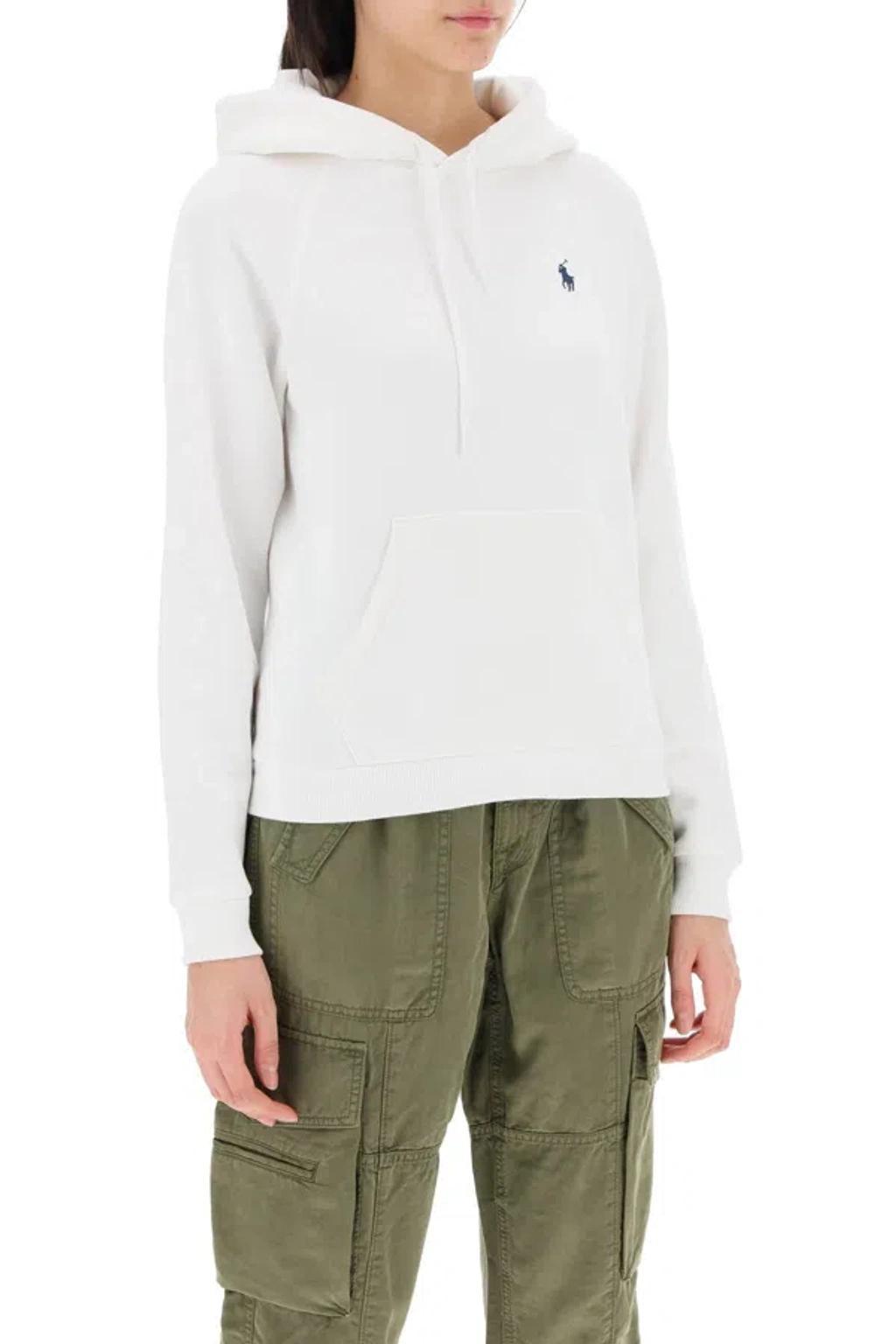 POLO RALPH LAUREN Logo Embroidered Drawstring Hoodie In White Product Image