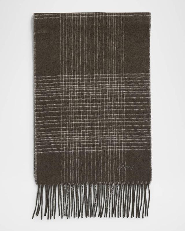 Men's Plaid Fringe Silk Cashmere Scarf Product Image