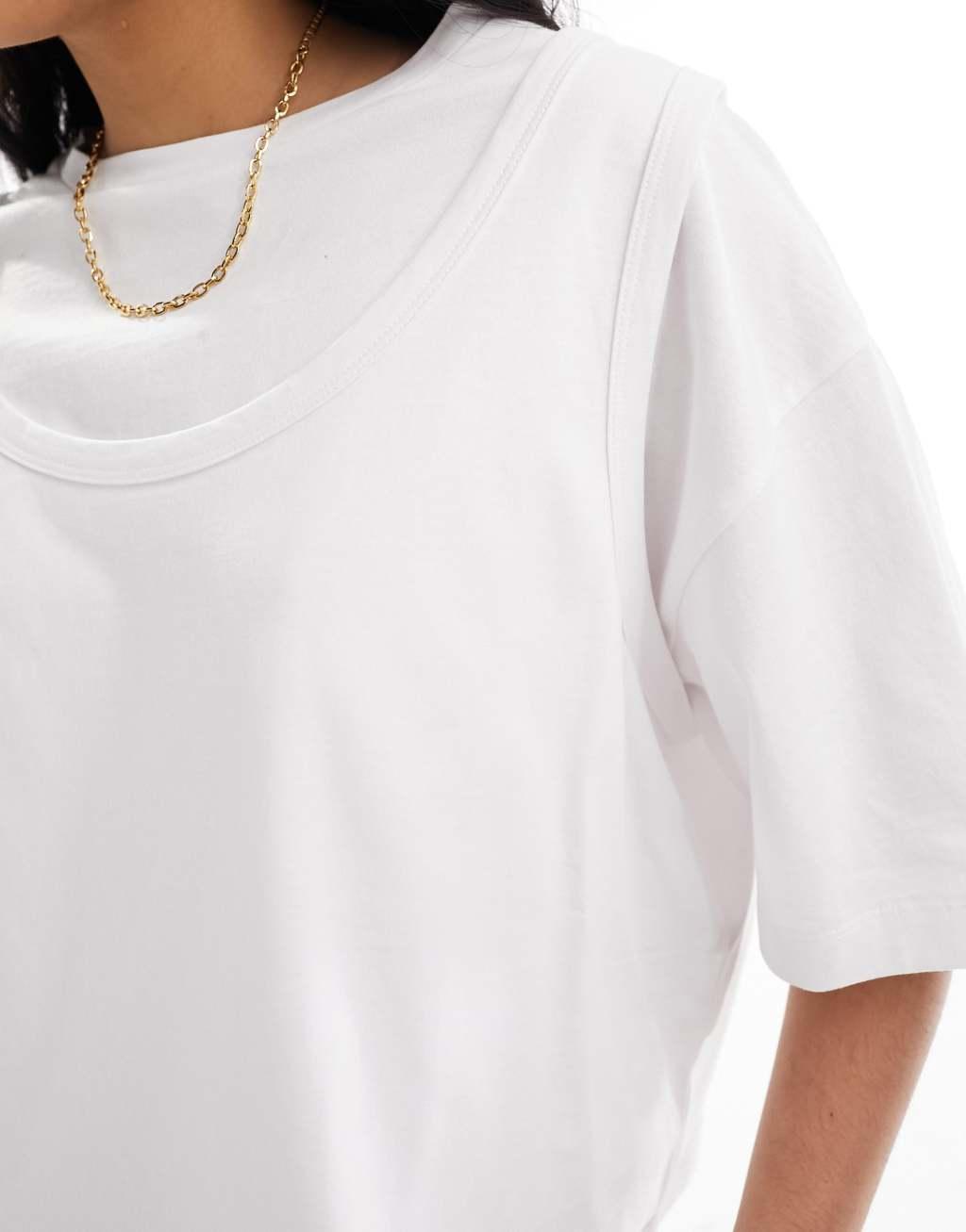 ASOS DESIGN double layer boxy tee in white Product Image