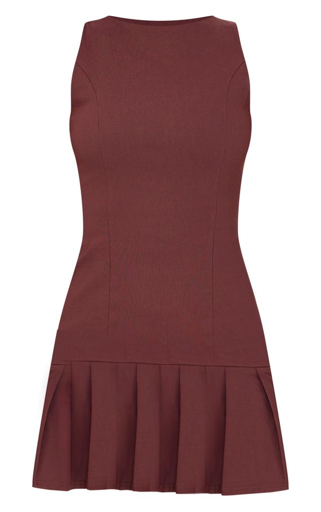 Chocolate Stretch Woven Frill Hem Shift Dress Product Image