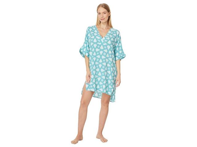 N by Natori Soho Geo- Challis 36 Sleepshirt (Turquoise) Women's Pajama Product Image