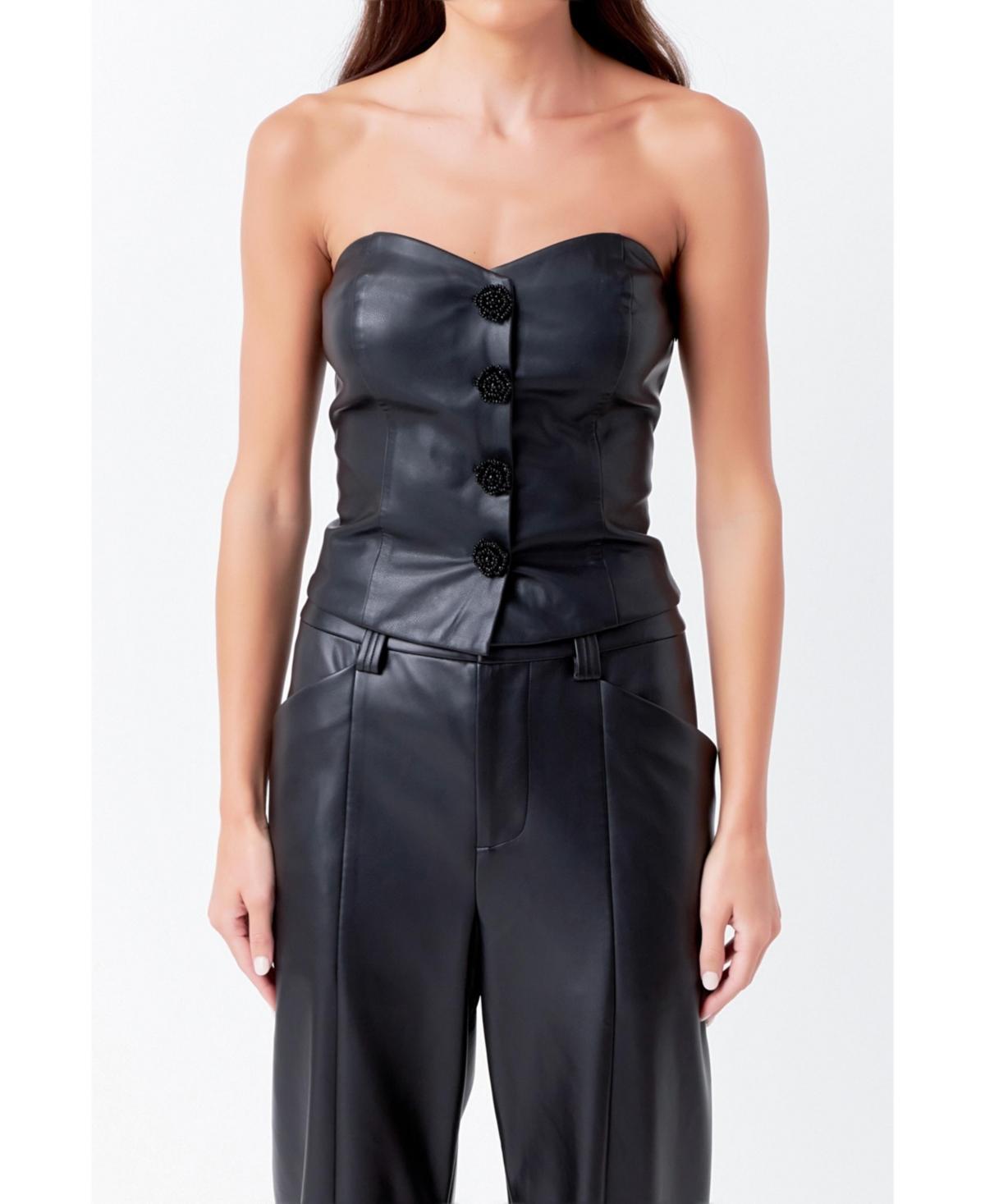 Womens Faux Leather Strapless Top Product Image