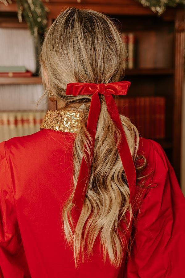 The Alice Long Velvet Bow Hair Clip in Red Product Image