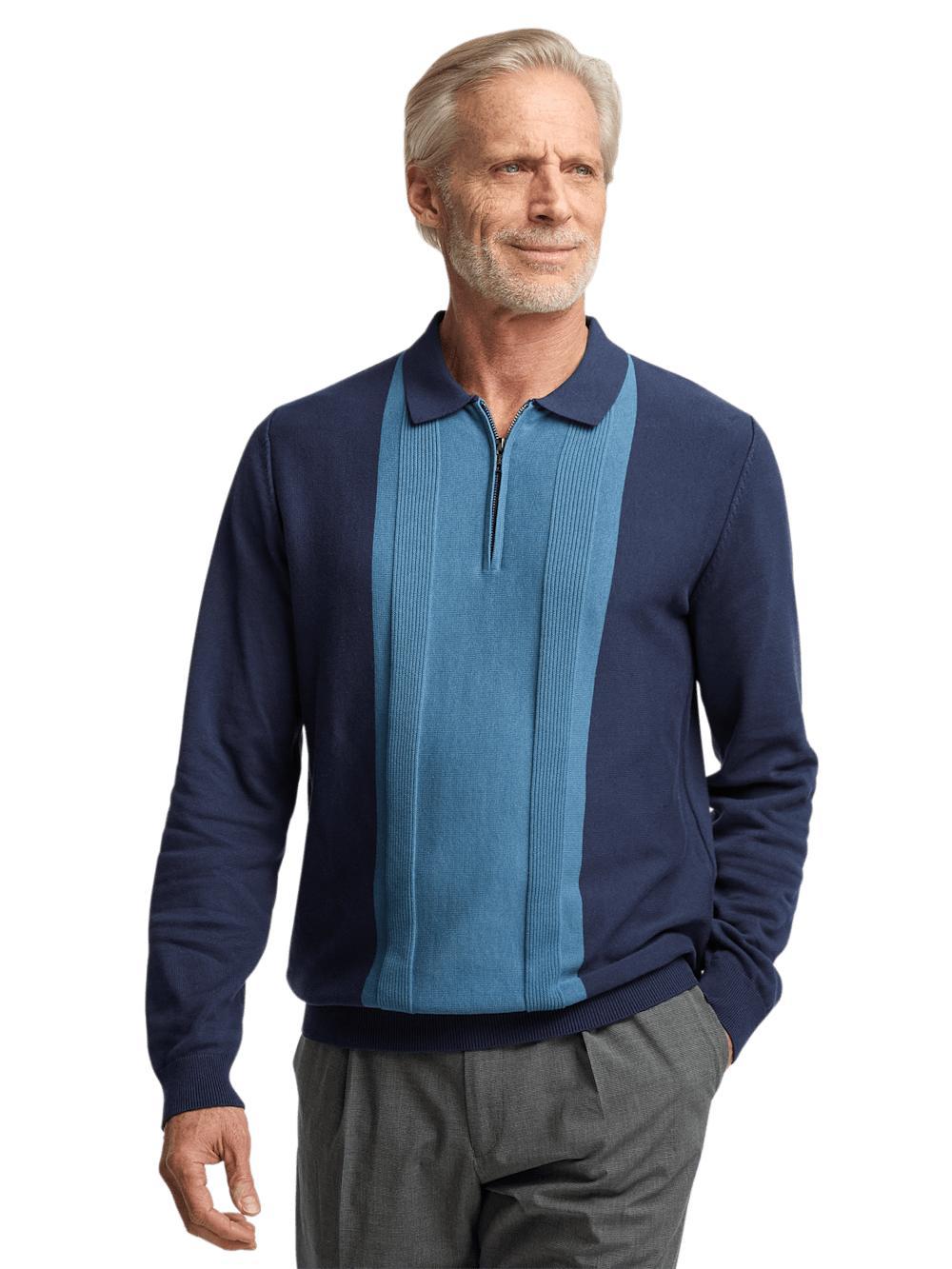 Cotton Quarter Zip Polo - Blue Product Image