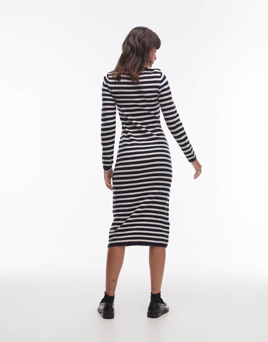 Mango knit striped midi dress in black Product Image