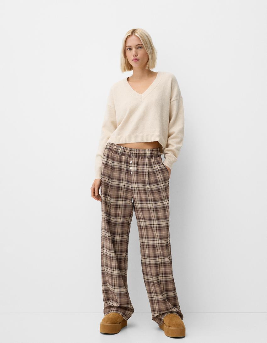 Straight fit plaid pants Product Image