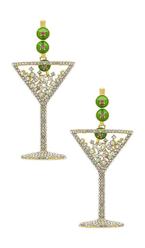 BaubleBar Pimento Memento Martini Earrings in Metallic Gold. Product Image