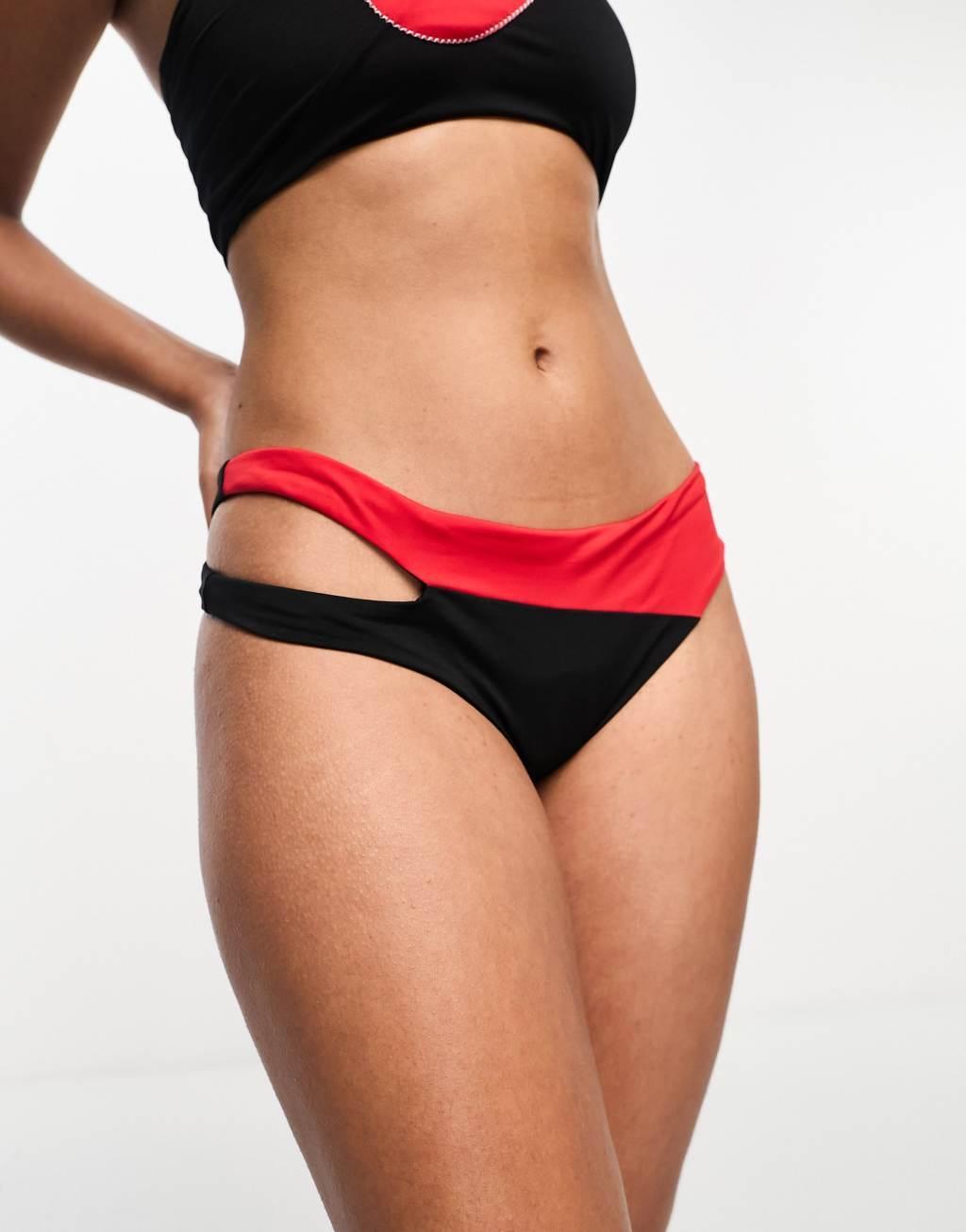 Nike Swimming Icon Sneakerkini asymmetrical bikini bottoms in black and red  Product Image