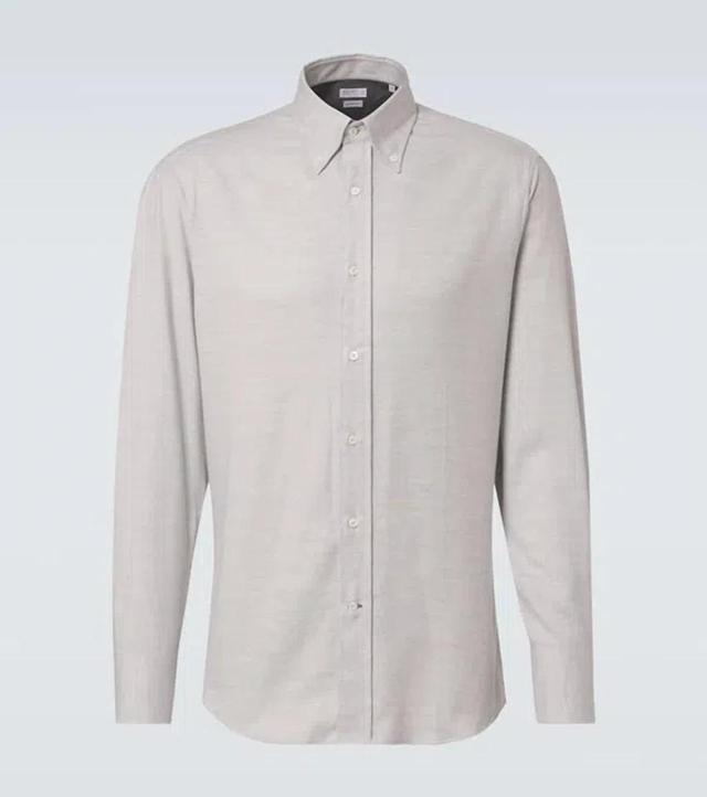 Cotton-blend Flannel Shirt In White Product Image