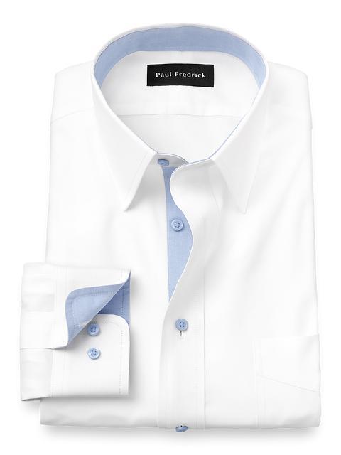 Comfort Stretch Non-Iron Solid Dress Shirt With Contrast Trim - White/blue Product Image