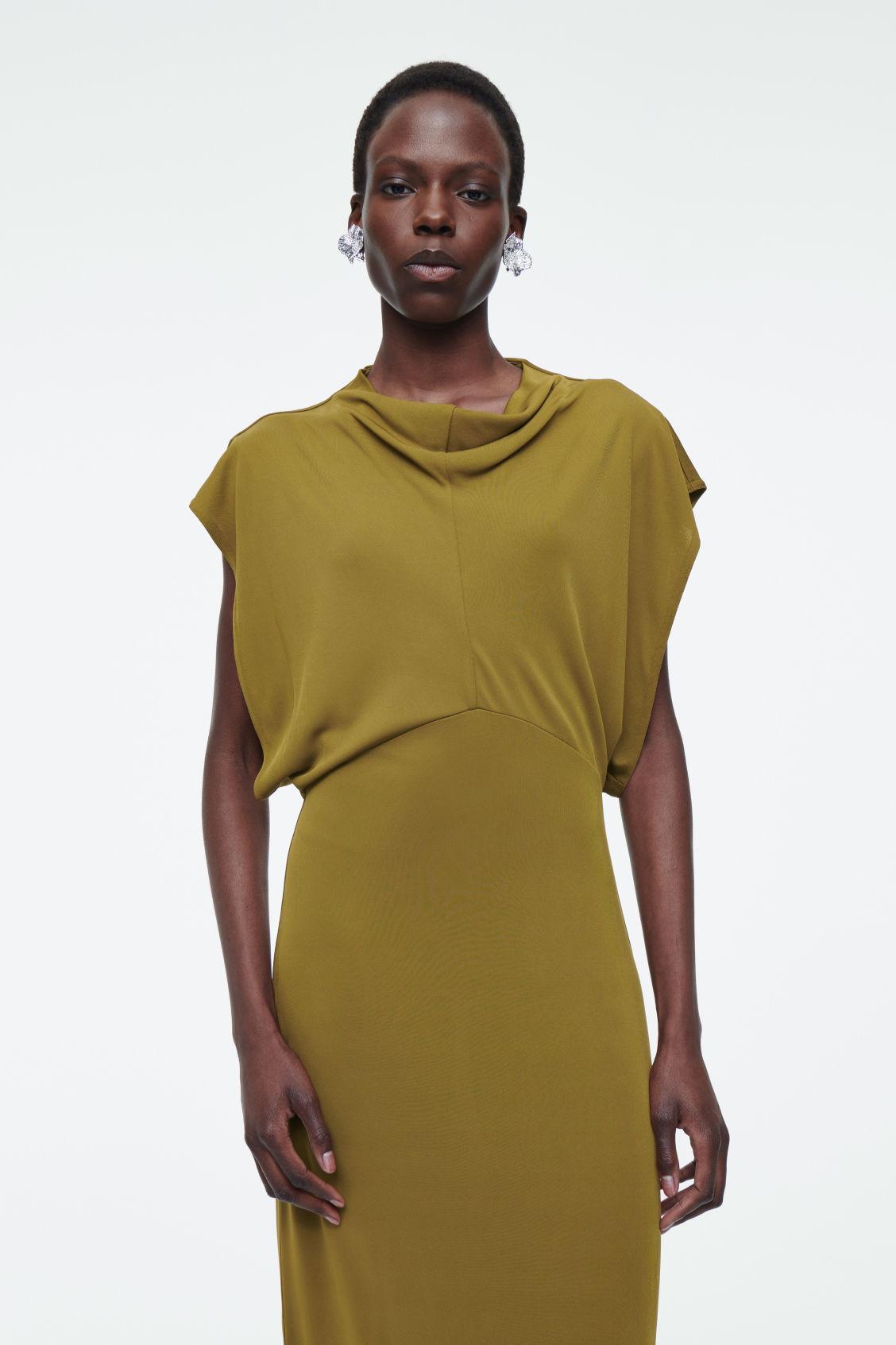 DRAPED COWL-NECK MIDI DRESS Product Image