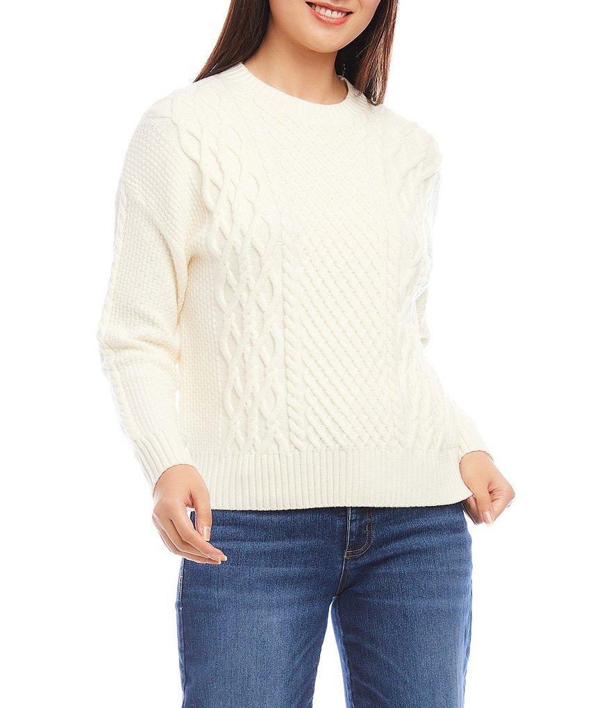 Karen Kane Cable Knit Crew Neck Long Sleeve Sweater Product Image