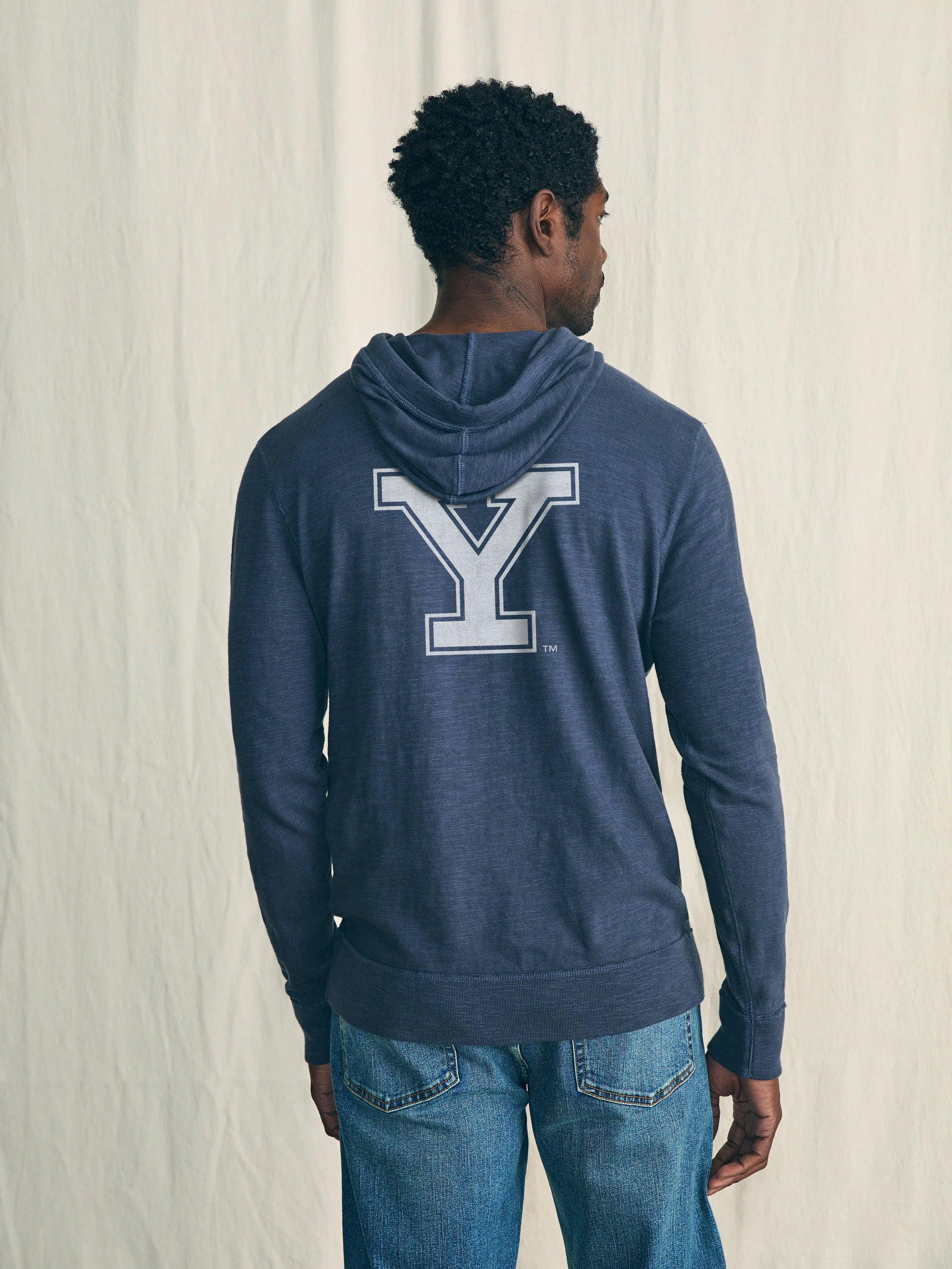 Sunwashed Slub Yale Logo Hoodie - Blue Nights Male Product Image