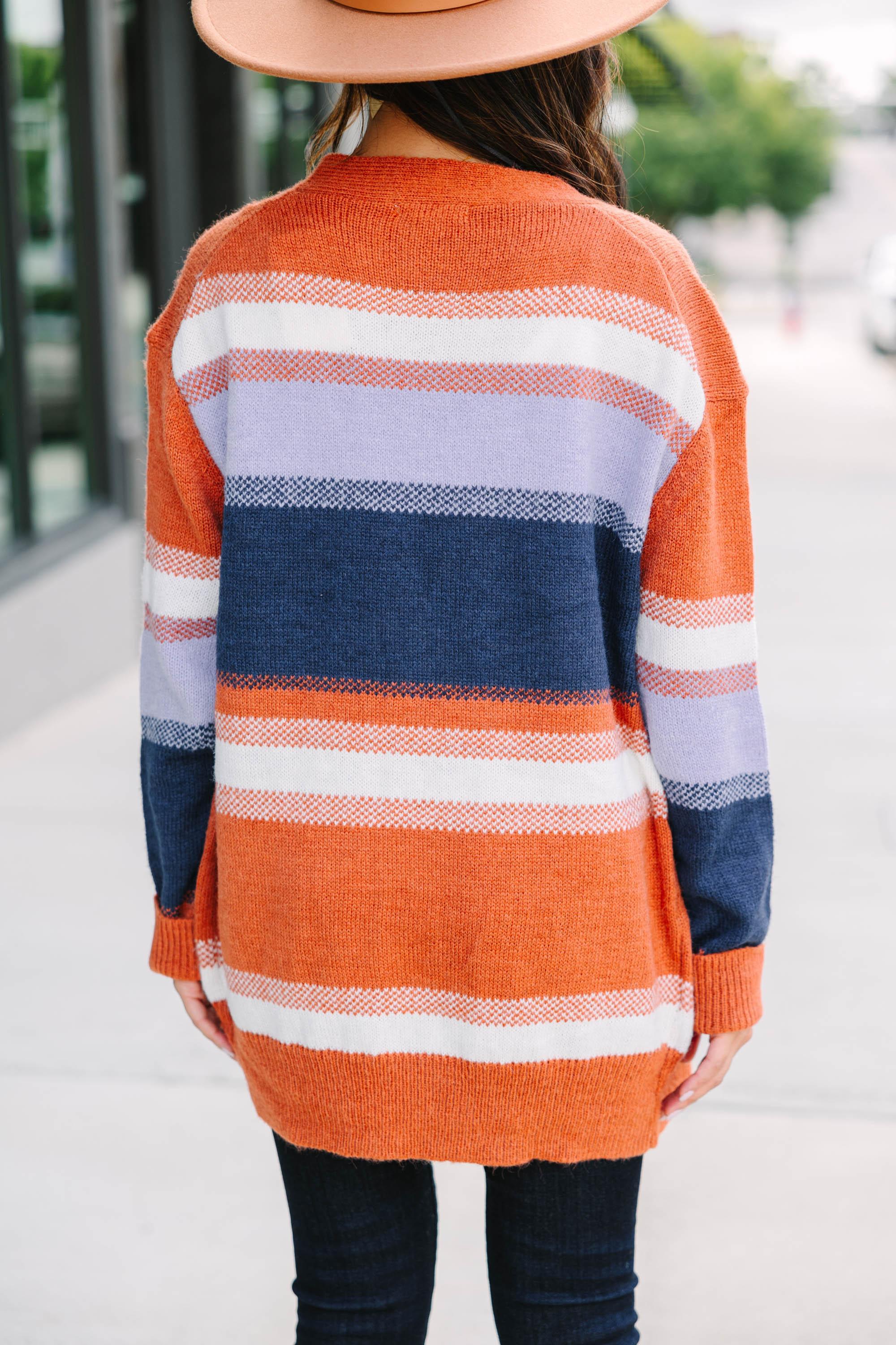 Fall For You Rust Orange Striped Cardigan Female Product Image