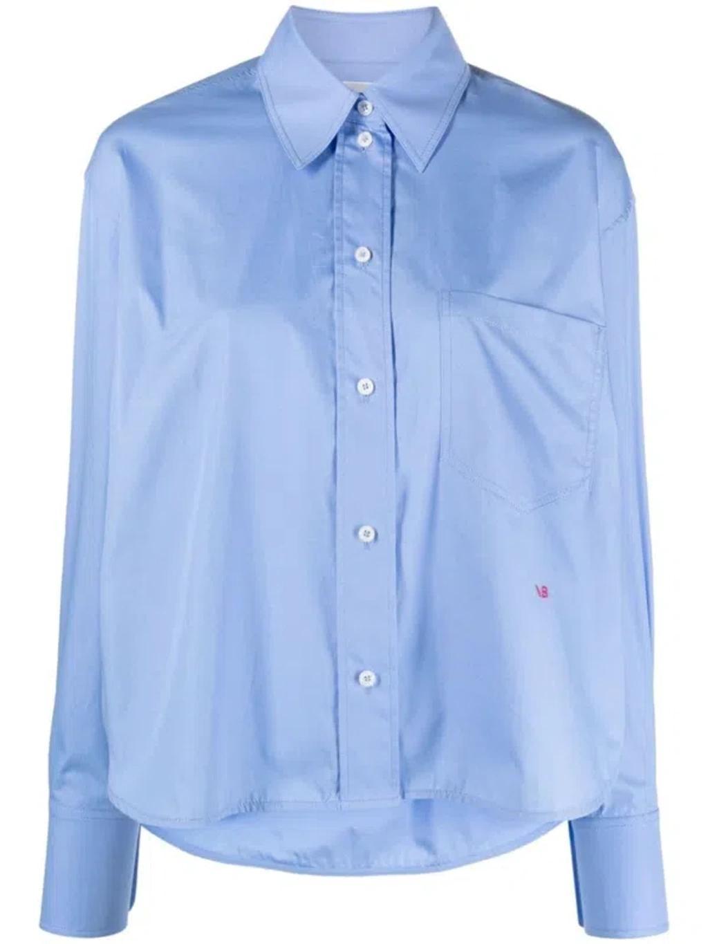 Vb Embroidery Cropped Shirt In Blue Product Image