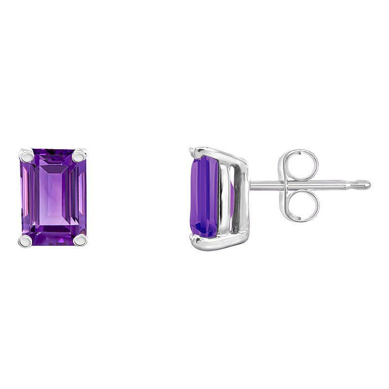 Celebration Gems 14k Gold Emerald Cut Amethyst Stud Earrings, Womens, Purple Product Image