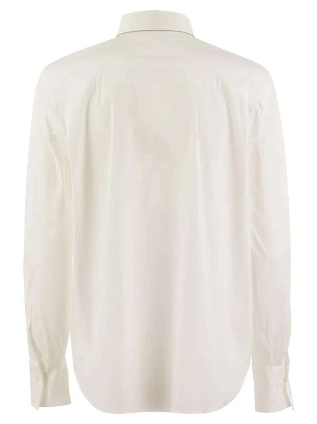 Stretch Cotton Poplin Shirt With Shiny Trim In White Product Image