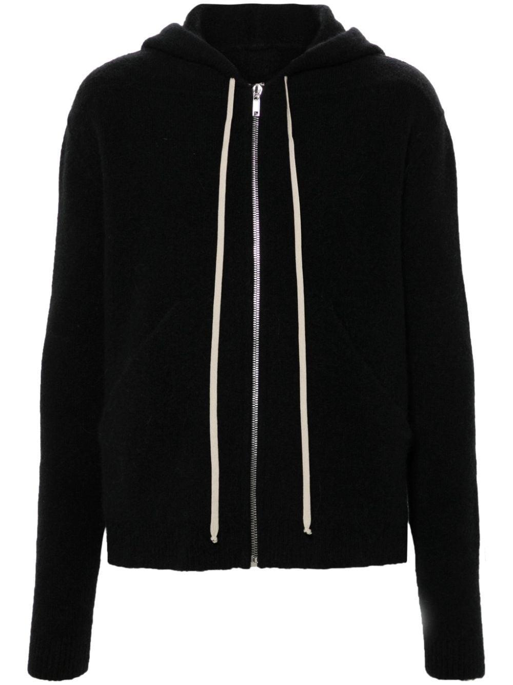 RICK OWENS Fine-knit Zip-up Hoodie In Black Product Image